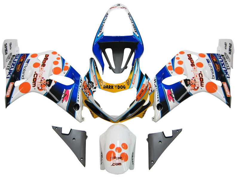 For GSXR600 2001-2003 Bodywork Fairing White ABS Injection Molded Plastics Set