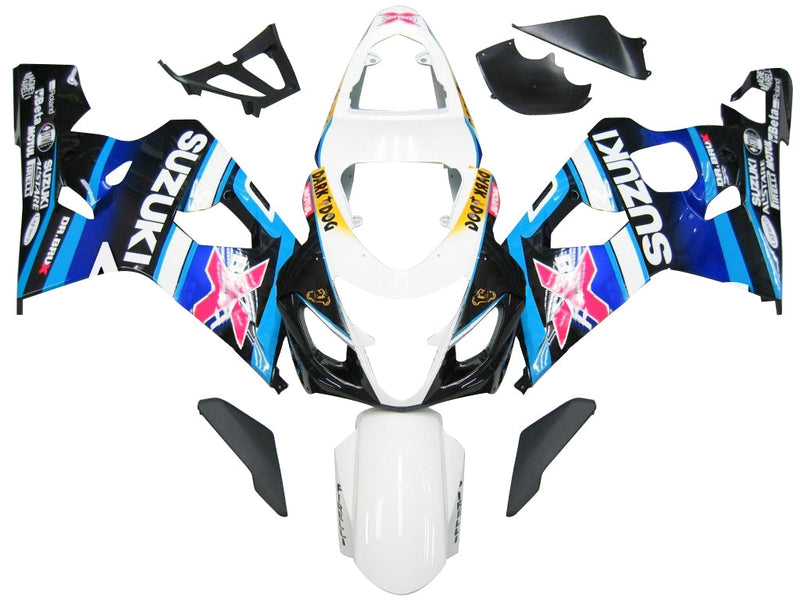 For GSXR 600/750 2004-2005 Bodywork Fairing White Blue ABS Injection Molded Plastics Set