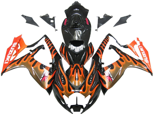 Fairings 2006-2007 Suzuki GSXR 600 750 Black & Orange Gold Flame Generic