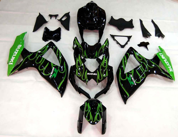 Carenados 2008-2010 Suzuki GSXR 600 750 Negro y Verde Llama GSXR Racing Genérico