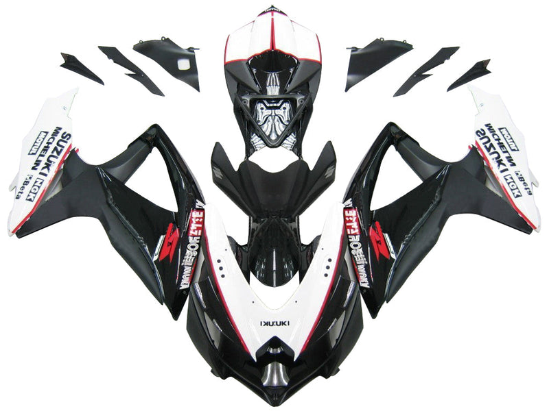 Fairings 2008-2010 Suzuki GSXR 600 750 Svart Hvit GSXR Generisk