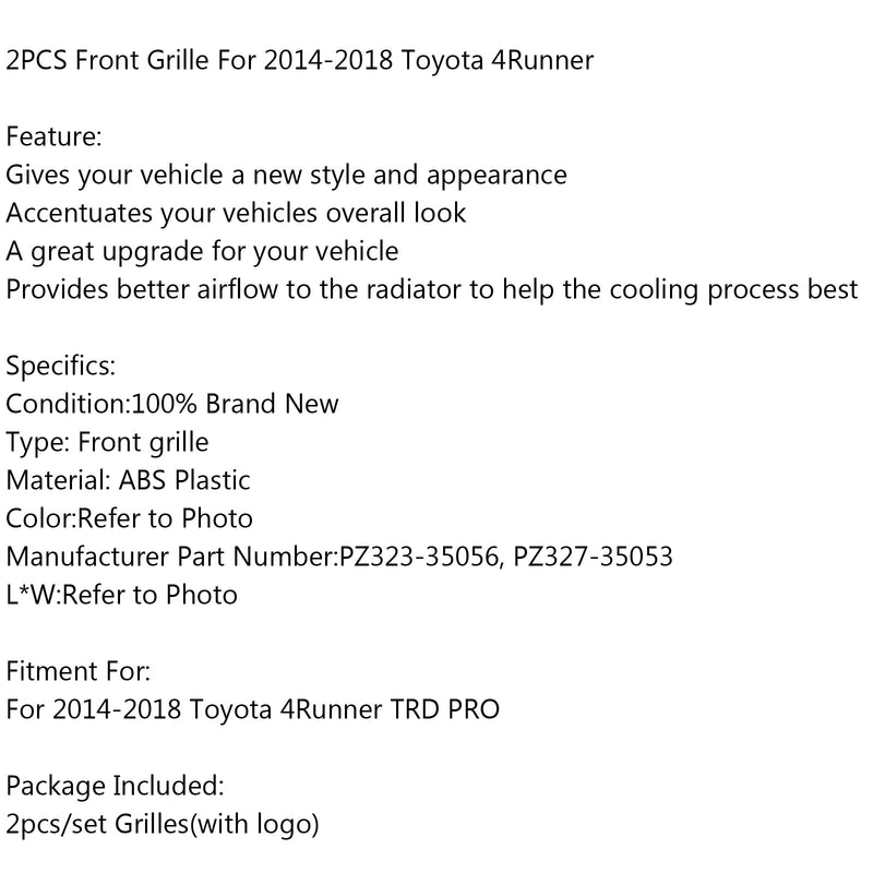 TRD Pro Style radiatorgitter Passer for 4RUNNER SR5 TRD Premium Limited Nightshade (2014-2019) med logo PZ327-35053