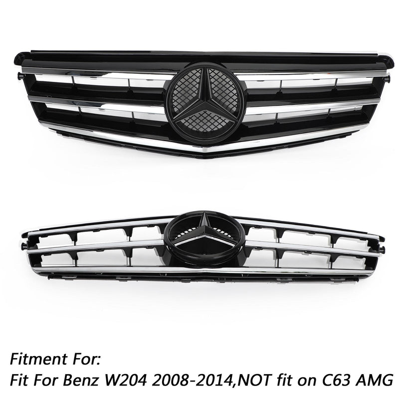 Svart krom LED frontgrill för Benz C Class W204 C300 C350 2008-2014 Generic