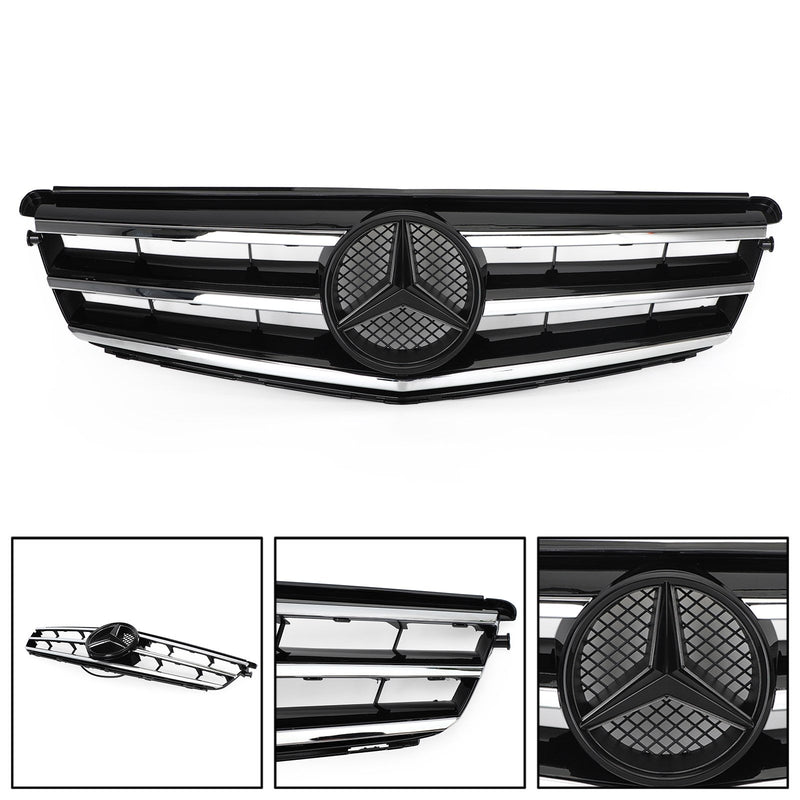 Svart krom LED frontgrill för Benz C Class W204 C300 C350 2008-2014 Generic