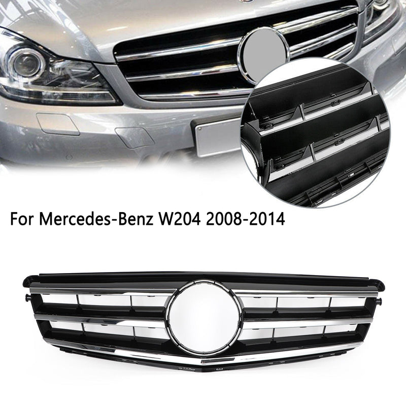 Svart krom LED frontgrill för Benz C Class W204 C300 C350 2008-2014 Generic