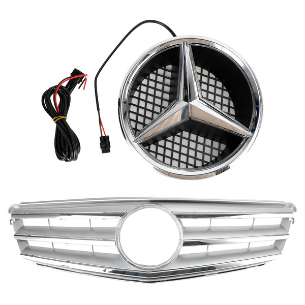 Støtfangergitter foran egnet for Benz C-klasse W204 med LED-emblem C300/C350 2008-2014 krom generisk