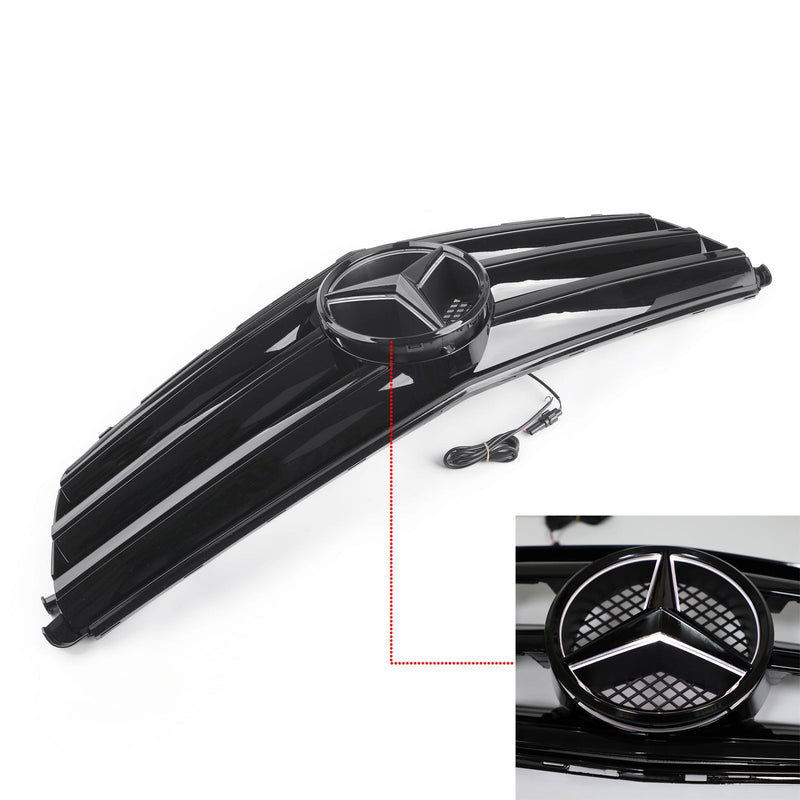 Auto-Kühlergrill mit LED-Emblem, kompatibel mit BENZ W204 C300 C350 2008 2009 2010 2011 2012 2013 2014, schwarz, generisch