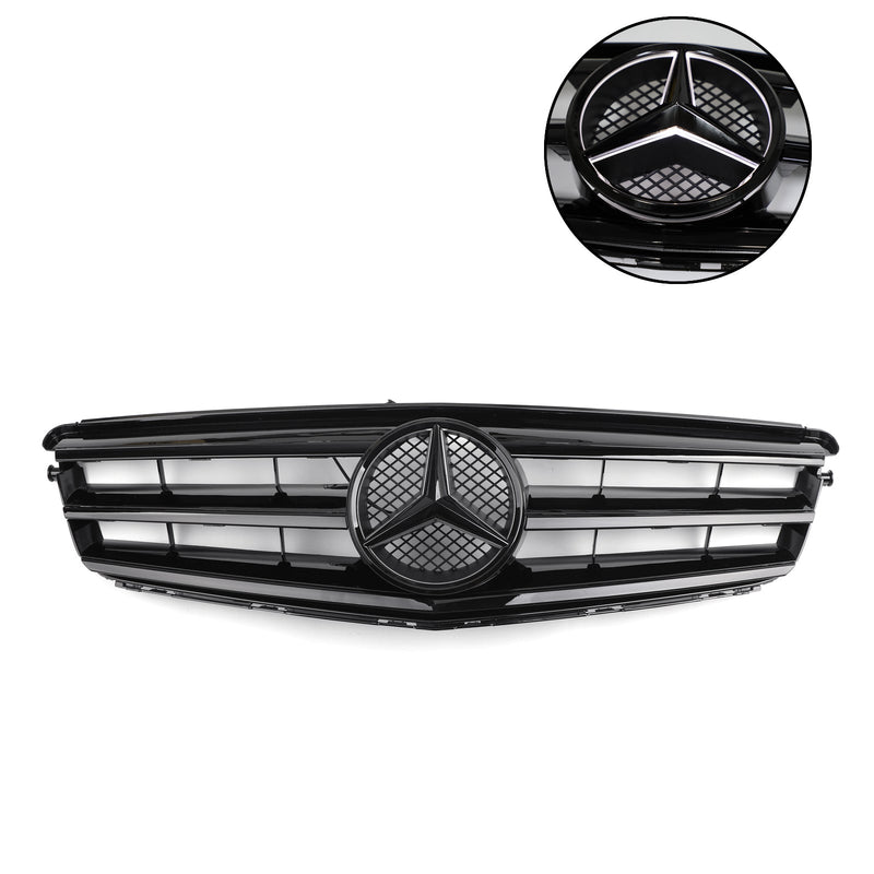 Auto-Kühlergrill mit LED-Emblem, kompatibel mit BENZ W204 C300 C350 2008 2009 2010 2011 2012 2013 2014, schwarz, generisch