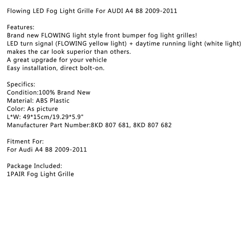 Luz de nevoeiro de malha de favo de mel de LED flutuante DRL de sinal de volta para Audi A4 B8 09-11 genérico