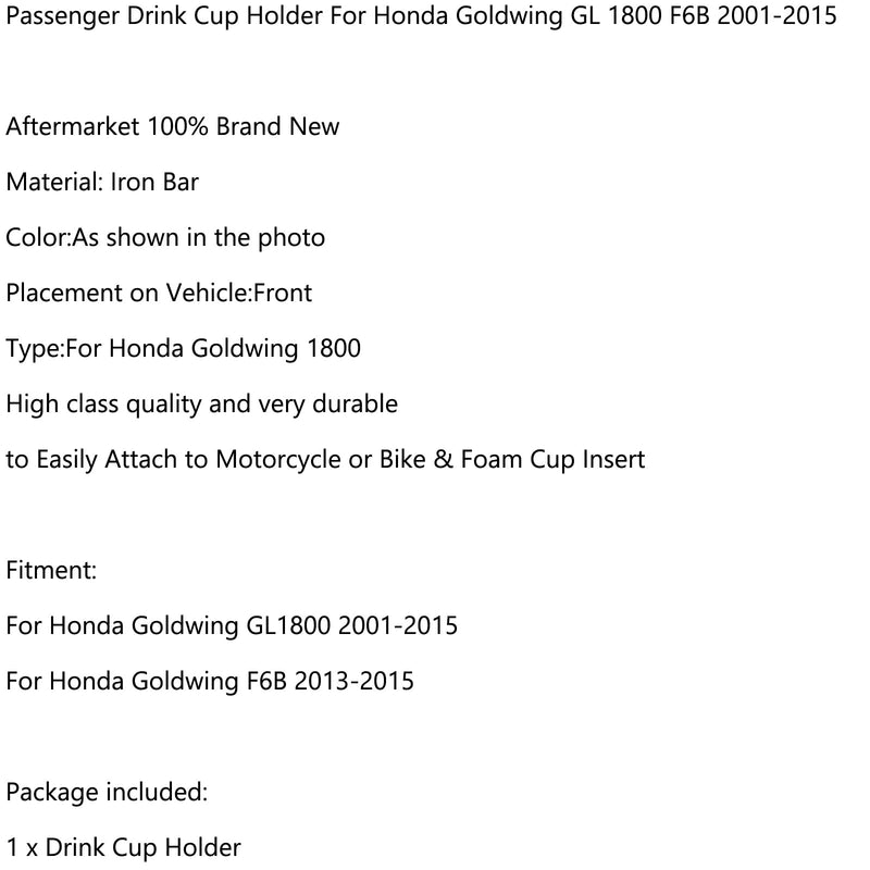 Beifahrer Getränkehalter für Honda Goldwing GL 1800 F6B 2001–2015 2012 Generic