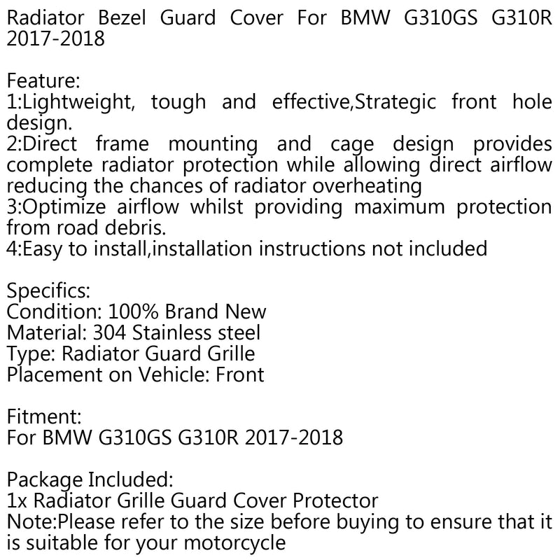 Kühlergrillabdeckung Guard Shield Protector für BMW G310GS G310R GS/R 17-18 Generic