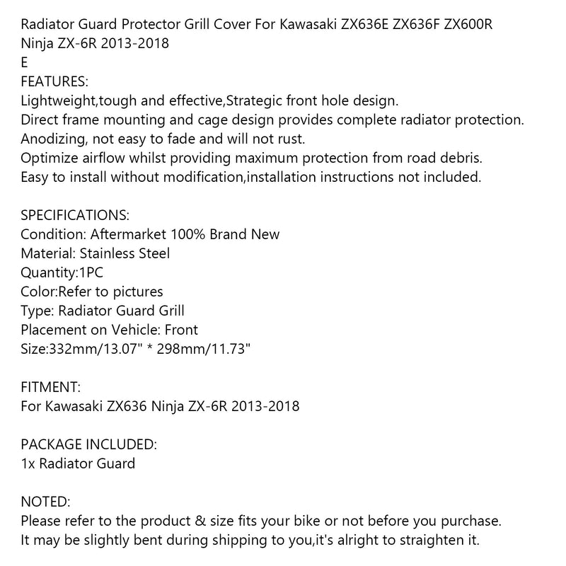 Kühlerschutz Schutzabdeckung für Kawasaki Ninja ZX-6R ZX6R ZX636 ZX600 13-18 Generic