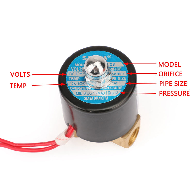 1/4" DC 12 V, mosiądz, normalnie zamknięty, elektryczny zawór elektromagnetyczny BSP Gaz, Woda Powietrze N/C