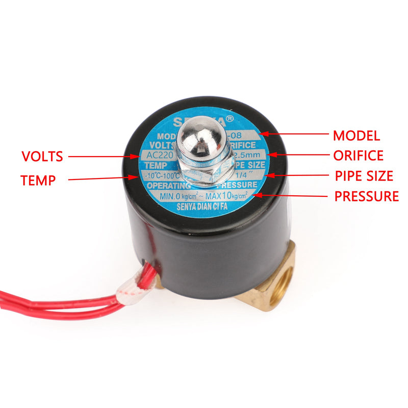 1/4" AC 220 V Mosiądz Normalnie zamknięty Elektryczny zawór elektromagnetyczny BSP Gaz Woda Powietrze N/C