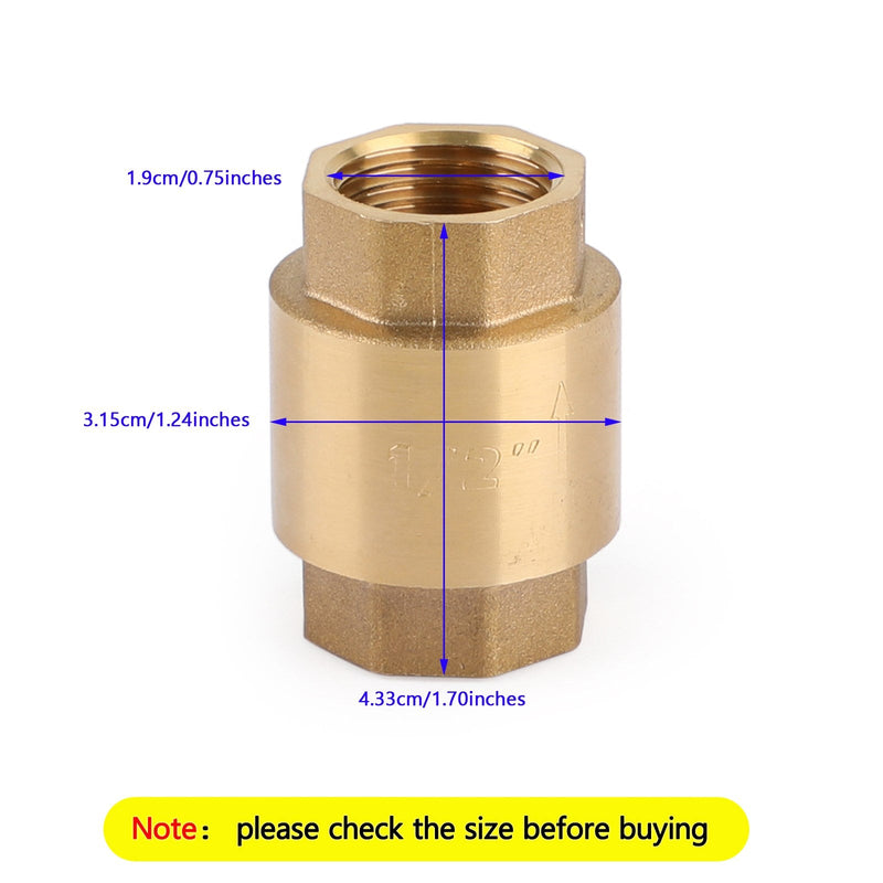 DN15/DN20 NPT Inline Takaiskuventtiili Messinki Jousikuormitettu Inline 200PSI