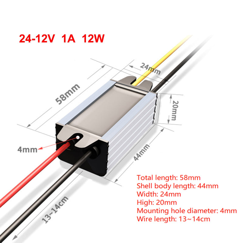 DC Buck Converter 24V til 12V 1/2/3/5A vanntett strømforsyningsmodul