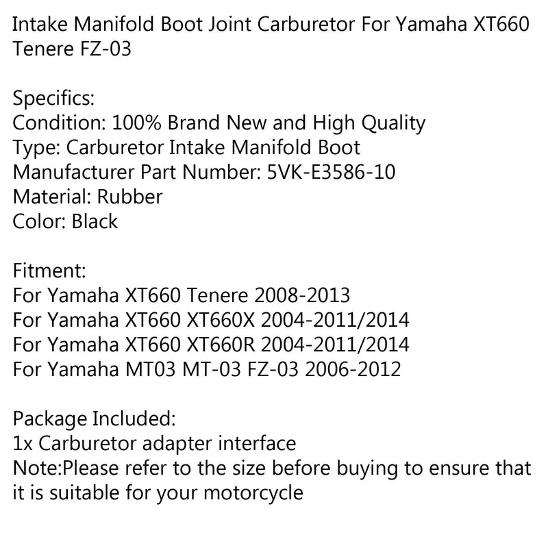 Bota do coletor de admissão do suporte do carburador para Yamaha XT 660 Tenere FZ-03 06-12 Genérico