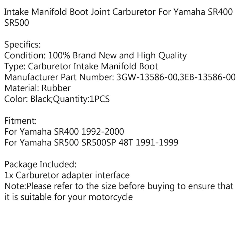 Kit de arranque del colector de admisión del carburador para Yamaha SR400 1992-2000 SR500 91-99 genérico