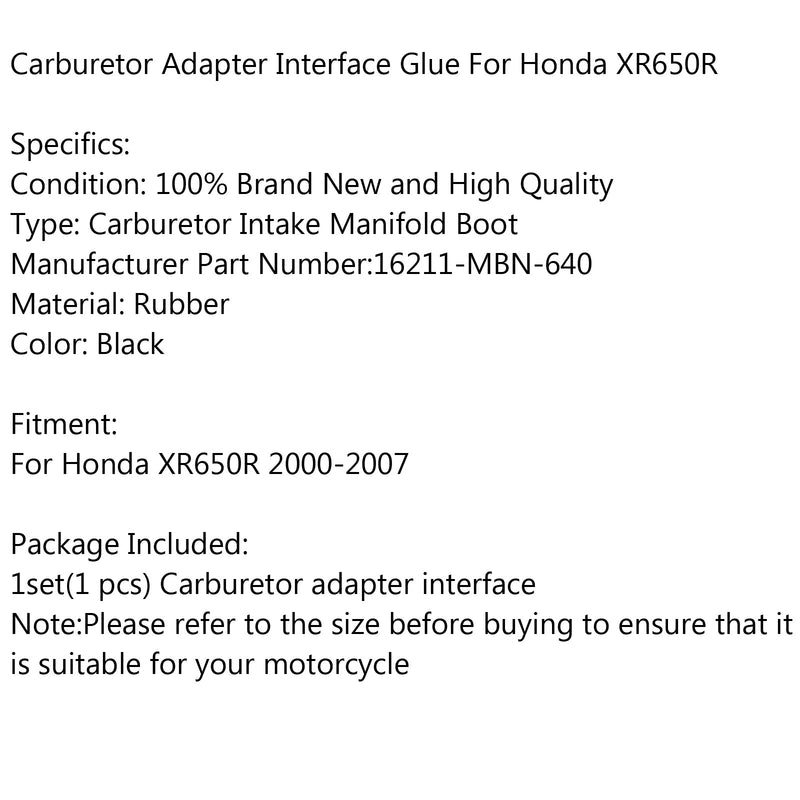 Carb Ansaugkrümmermanschette passend für Honda XR650 XR 650 R 2000-2007