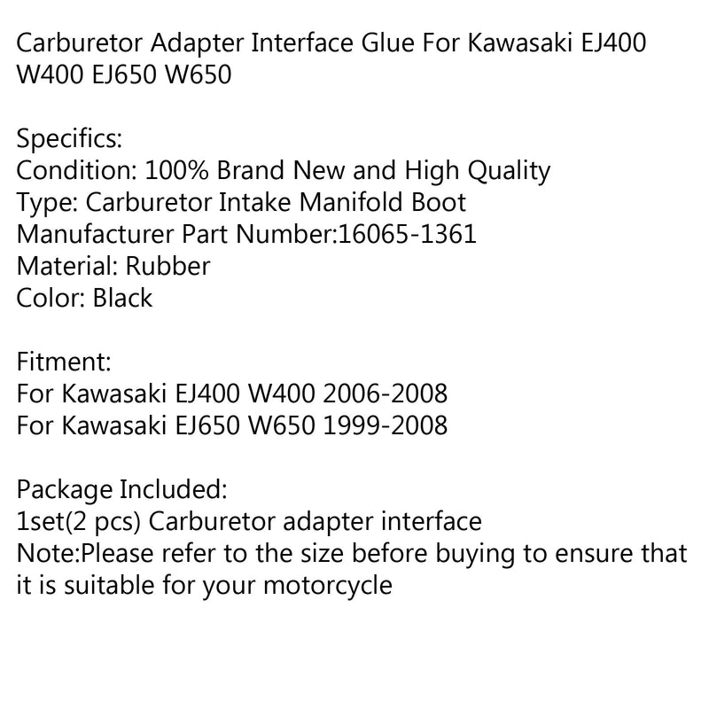 Förgasare insugningsrör gummistövlar för Kawasaki EJ 400/650 W 400 2006-2008 Generic