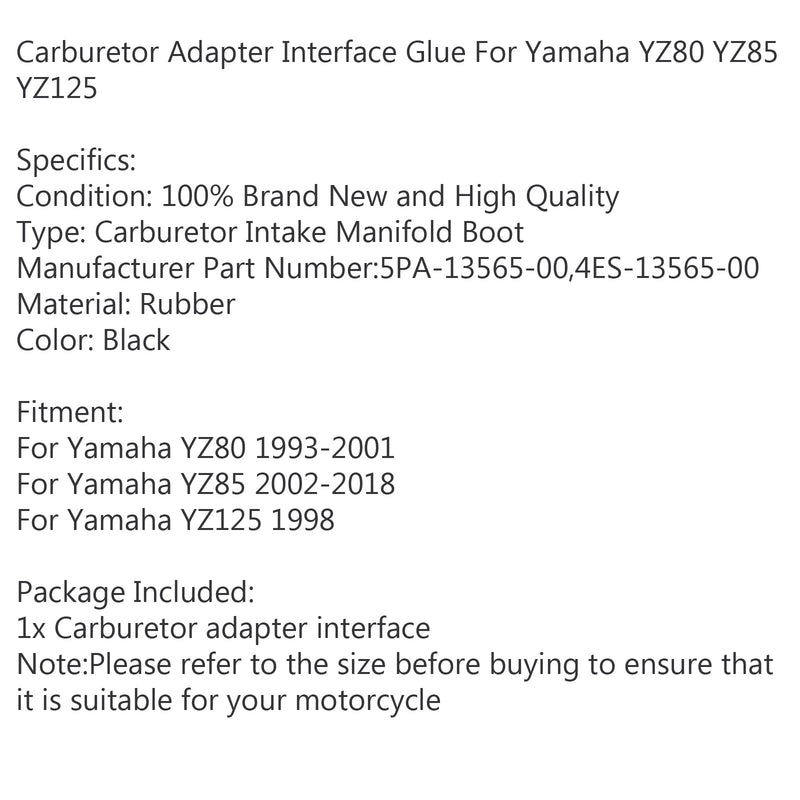 Kit de arranque del colector de admisión del carburador para Yamaha YZ80 93-01 YZ85 02-18 YZ125 genérico