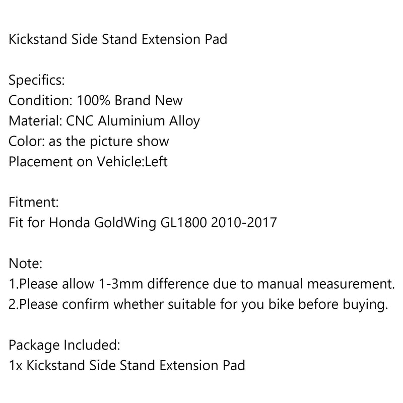 Kickstand Sidestand Extension Fotplate Pad for Honda GoldWing GL1800 2010-2017 Generisk