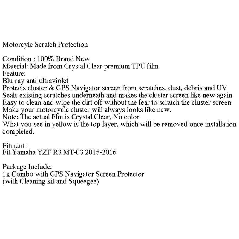 Cluster repskydd film skärmskydd lämplig för Yamaha YZF R3 MT-03 15-16 Generic