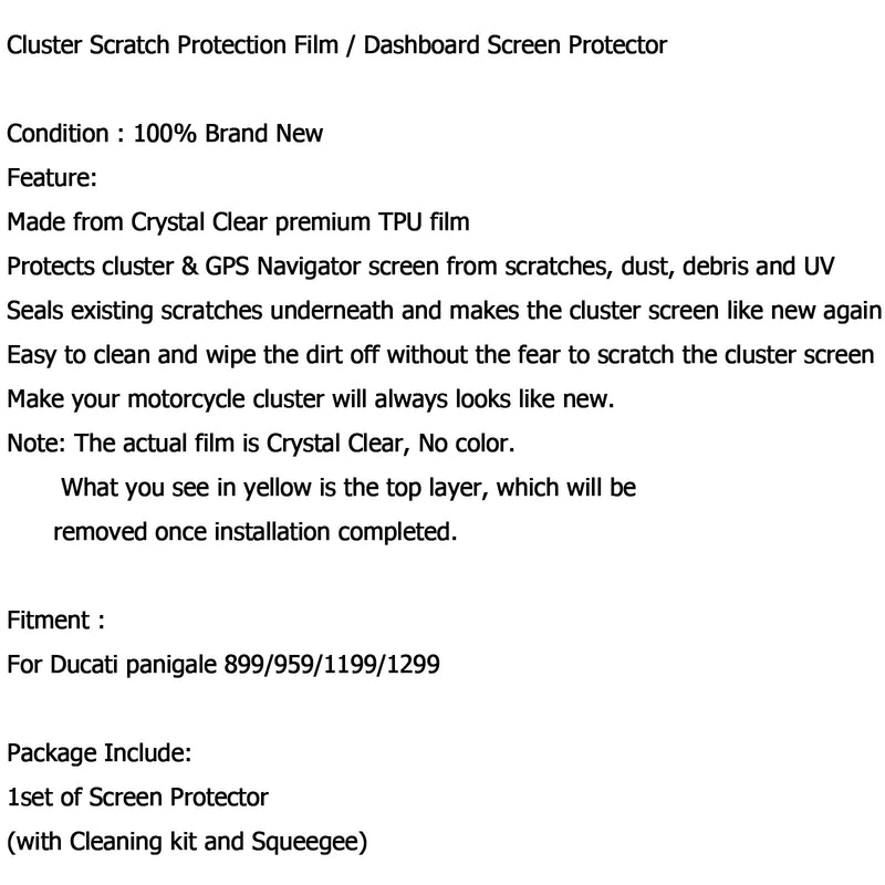 Cluster ripebeskyttelse film skjermbeskytter for DUCATI PANIGALE alle modeller generisk