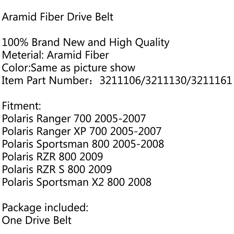 Correia de transmissão para Polaris Ranger XP 700 05-07 Sportsman/RZR/S 800 Sportsman X2 800 Generic