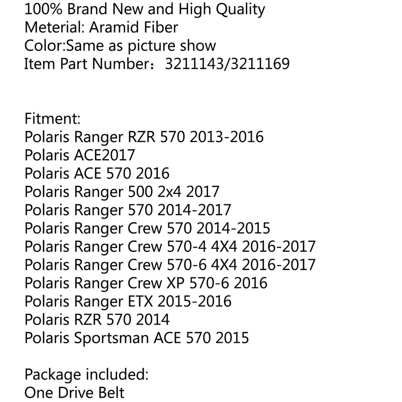 Correia de transmissão da correia dentada 3211169 para 14-23 Polaris Ranger 500 570 ETX Crew ACE
