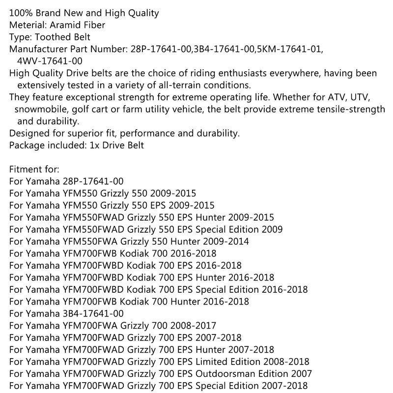 Correia de transmissão 28P-17641-00 para Yamaha Grizzly 550 660 Kodiak 700 EPS Hunter Bennche Generic