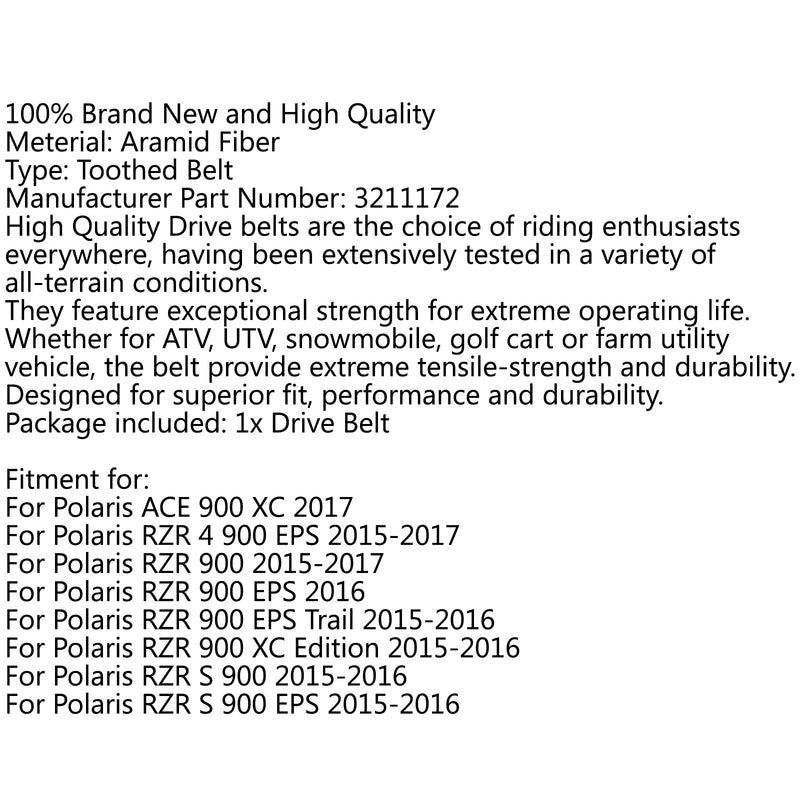 ATV Antriebsriemen 26G4140 Für Polaris RZR 900 Trail EPS 2015 2016 3211172 Generic