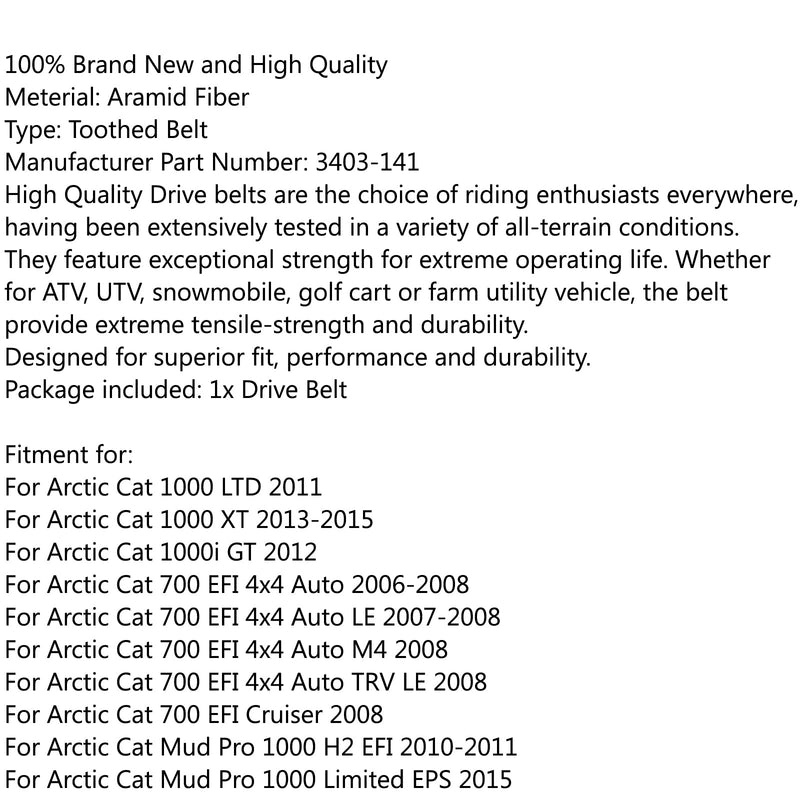 Correia de transmissão 3403-141 para Arctic Cat 700 EFI Wildcat 1000 TRV1000 KingQuad 700 Genérico