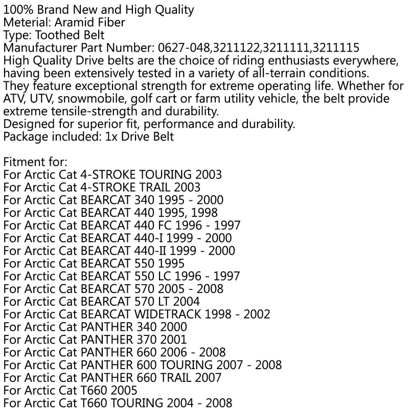 Pasek napędowy 0627-048 dla Arctic Cat 4-SUWOWY Bearcat 340 440 550 570 T660 Turbo Generic