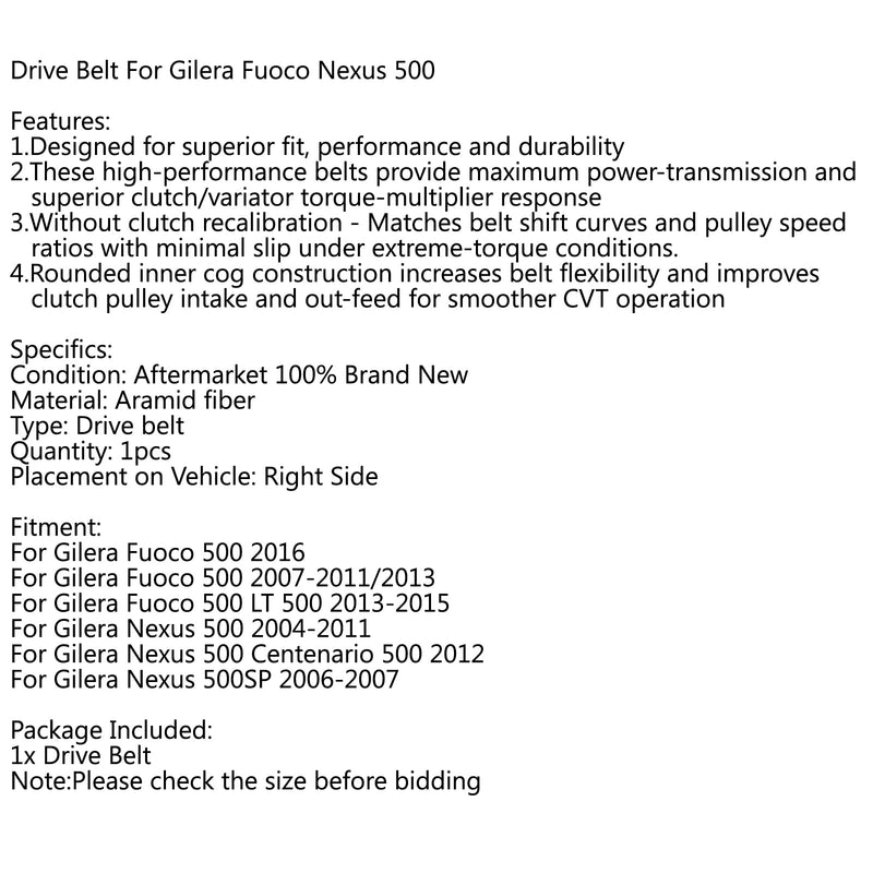 Correia de transmissão para Gilera Fuoco 500 2016 LT Nexus 500 SP 2006-2007 Genérico