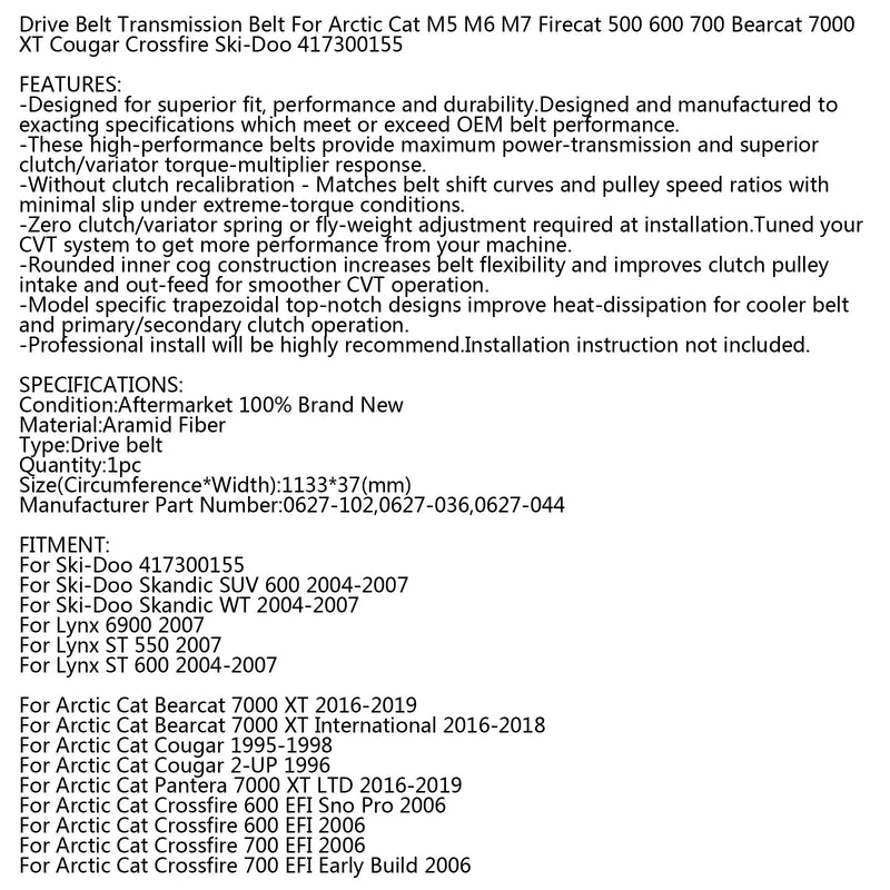 Antriebsriemen für Arctic Cat 0627-102 0627-036 0627-044 Ski-Doo417300155 Schneemobil Generic