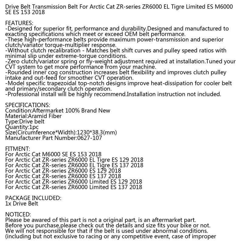 Vetohihna Arctic Cat ZR -sarjalle 0627-107 moottorikelkka ZR6000 EL Limited ES 18 Generic