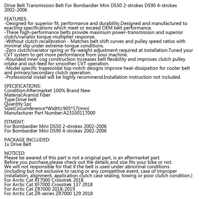 Käyttöhihna Bombardier Mini DS50 2-tahti DS90 4-tahti 02-06 A23100117000 Generic