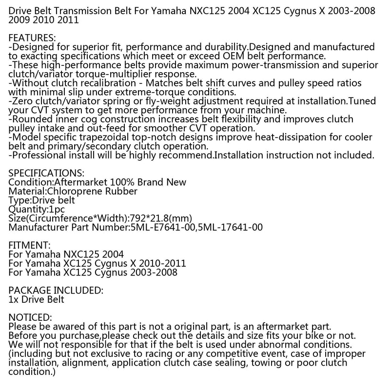 Pasek napędowy do skutera Yamaha NXC125 XC125 Cygnus x 2003-2011 5ML-17641-00