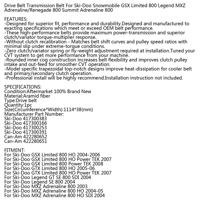 Vetohihna Ski-Doo 417300253 417300383 417300391 417300166 Moottorikelkka MXZ Generic