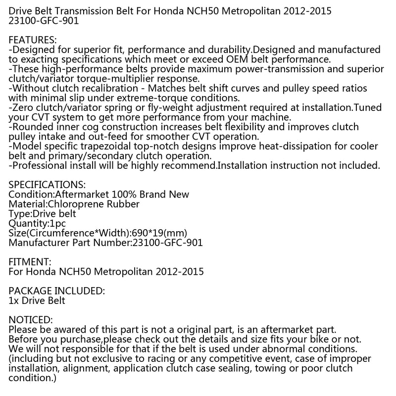 Vetohihna Honda Metropolitan NCH50 12-15 4-tahtiskootterille 23100-GFC-901 Generic