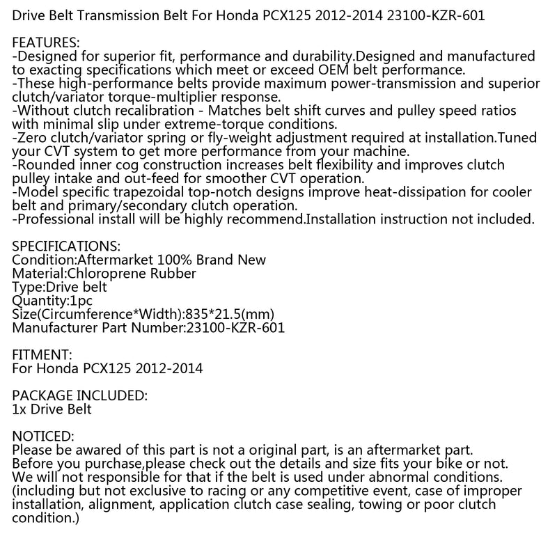 Pasek napędowy do skutera czterosuwowego Honda PCX125 125CC 2012-2014 23100-KZR-601