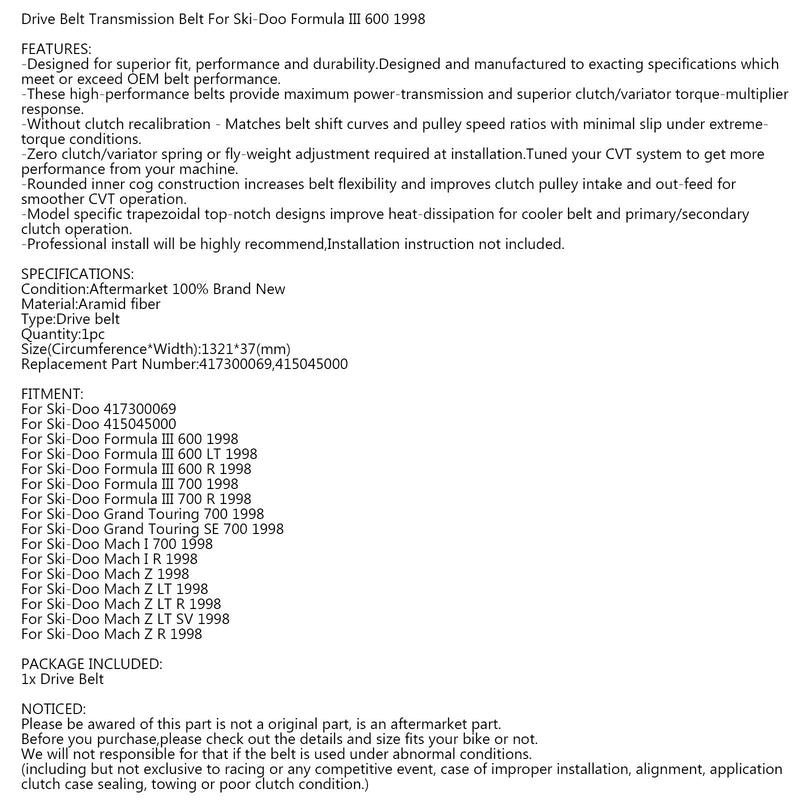 Drivrem 417300069 För Ski-Doo Formula III 600 700 Mach Z LT IR 1998 Generic