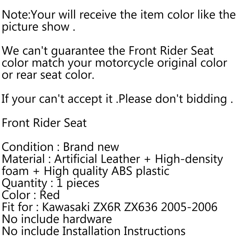 Sittepute foran for Kawasaki Ninja ZX6R ZX636 2005-2006 Generisk