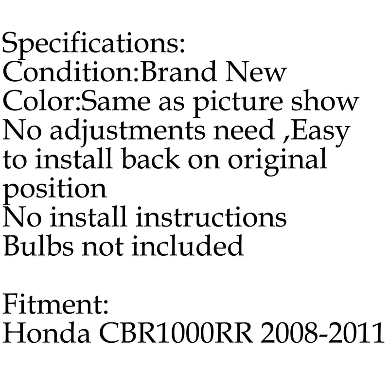 Frontlykt frontlysenhet for Honda CBR 1000RR CBR1000RR 2008-2011 Generisk