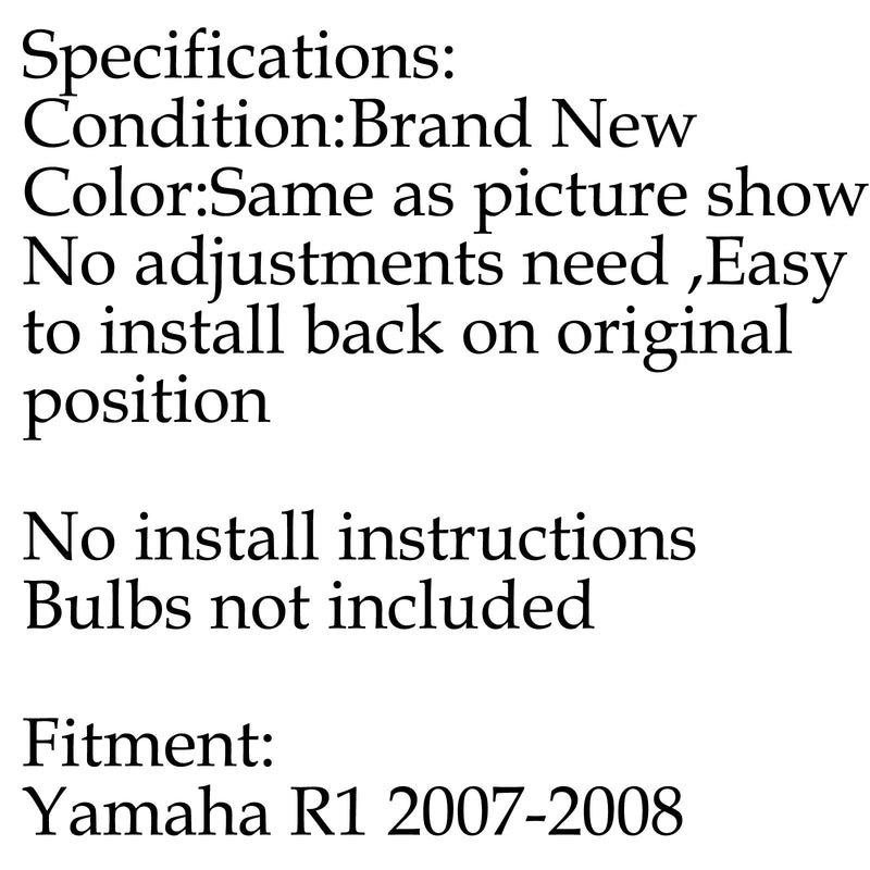 Conjunto de farol/farol para Yamaha YZF R1 1000 2007-2008 Genérico