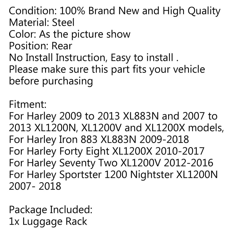 Portaequipajes para Harley Sportster XL883N 09-18 XL1200 N/V/X 07-18 Genérico