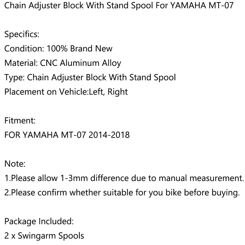 2014-2018 YAMAHA MT-07 FZ-07 CNC-Kettenspann Block mit Schieber für Schwingenspulen