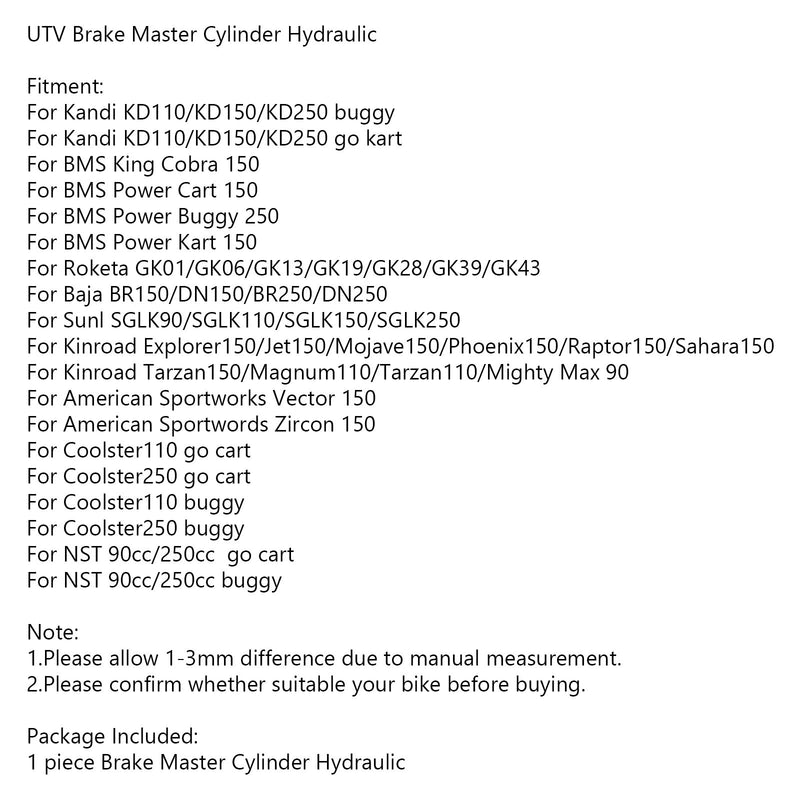 UTV BREAKE Masterzylinder Hydraulik für Kandi KD-110 KD-150 KD-250 Buggy Go Kart