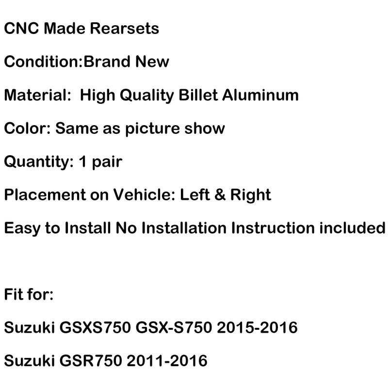 Komplett fotstøttesystem bakre fotstøttesett for 11-16 SUZUKI GSR750 GSXS750 GSX-S750 Generisk